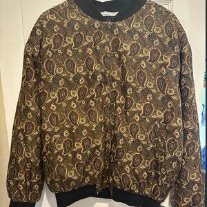 Men’s Vintage Silk Bomber Jacket – Brown Paisley Print